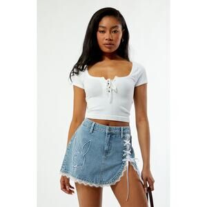 Playboy x PacSun Denim Mini Skirt Lace Up Bunny Y2K XS